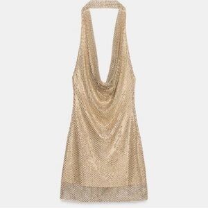 Zara Gold Glitter Halter Mini Dress